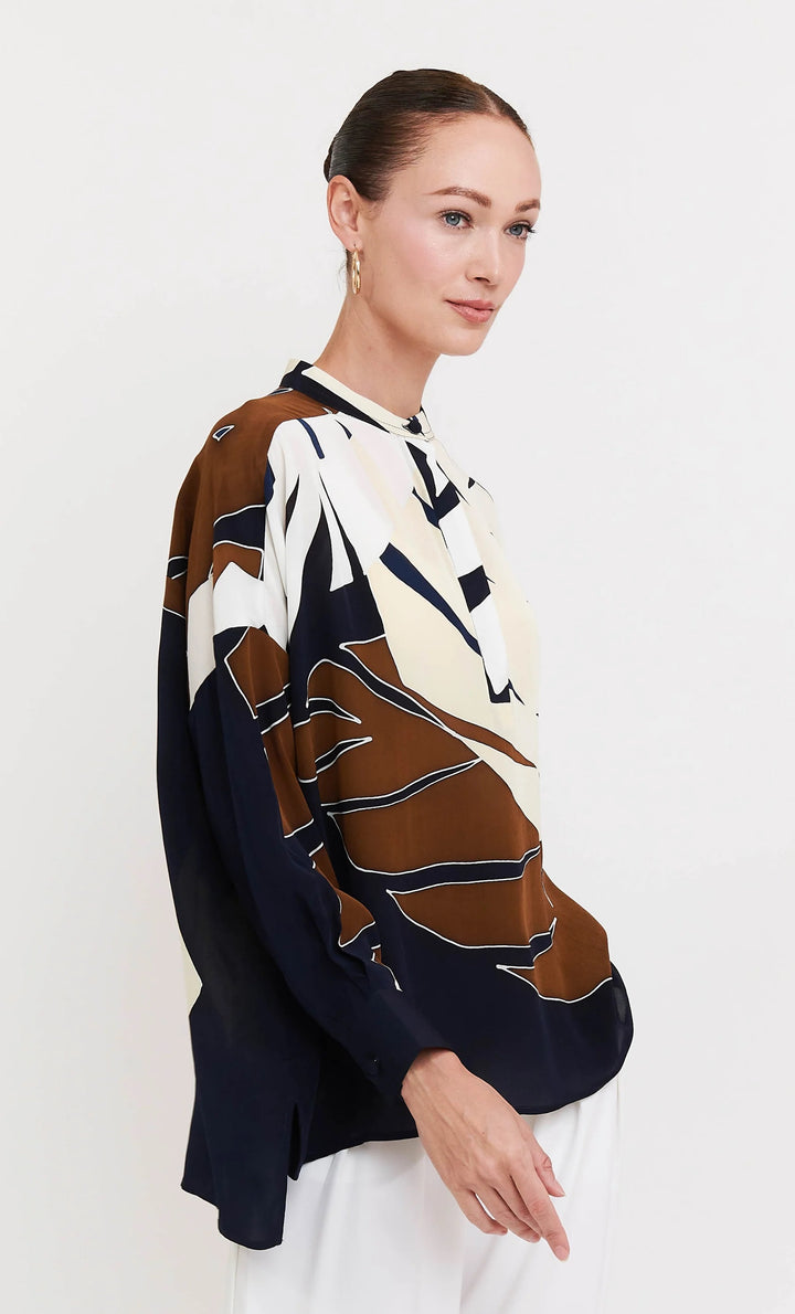 Women's Multi Color Roman Silk Blend Floral Print Top - BlackBeads