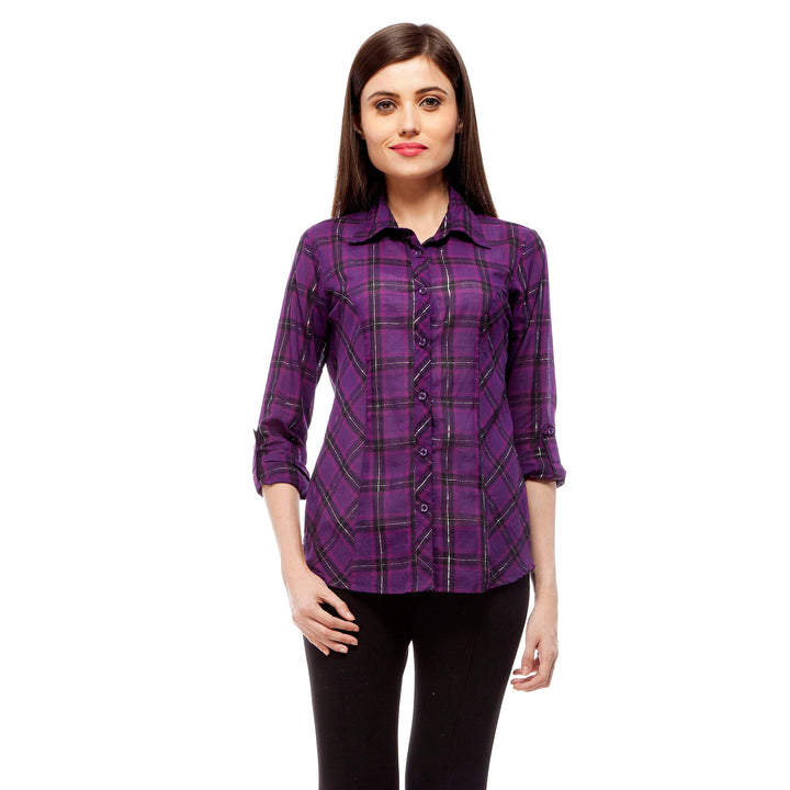 Women's Purple Check Shirt - StyleStone