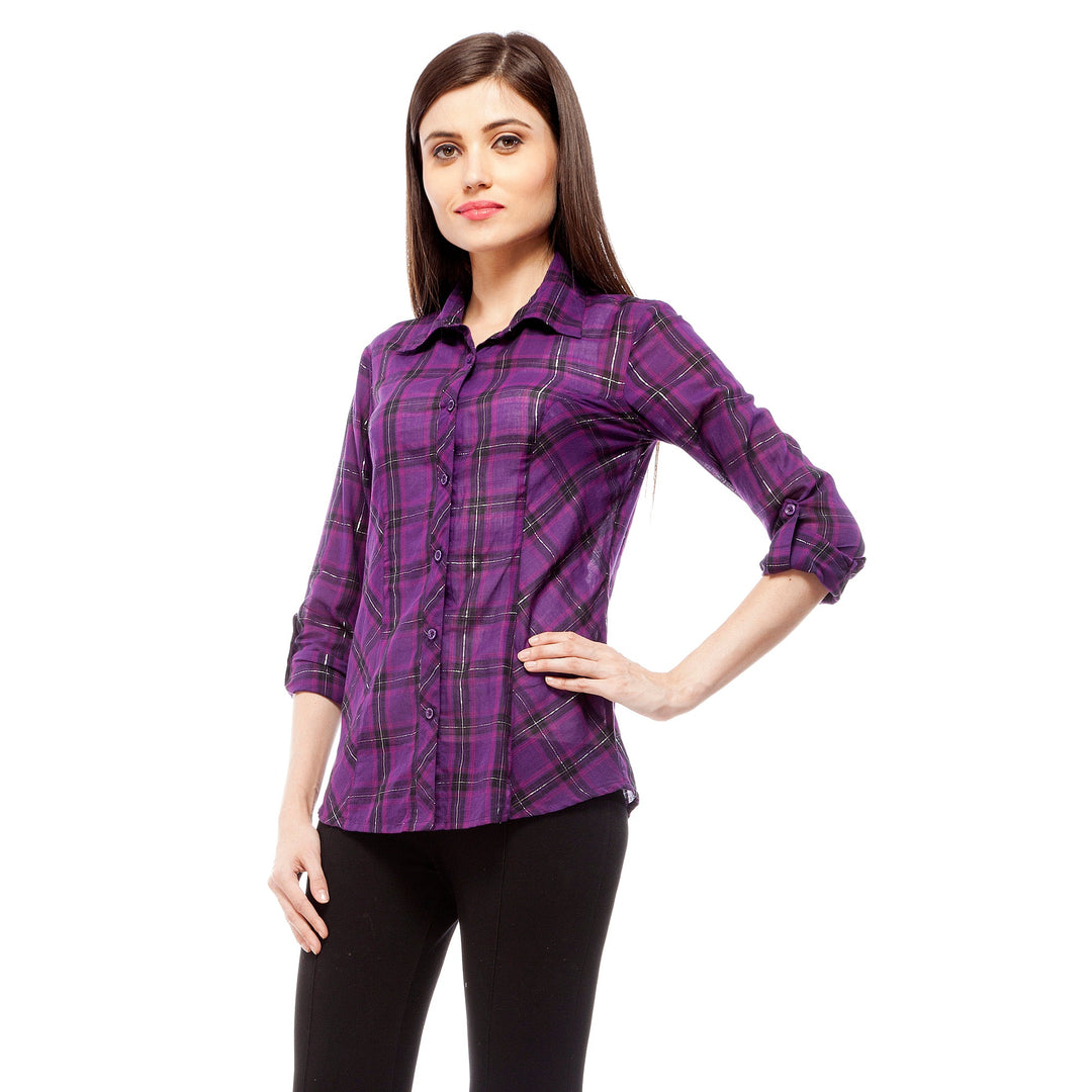 Women's Purple Check Shirt - StyleStone