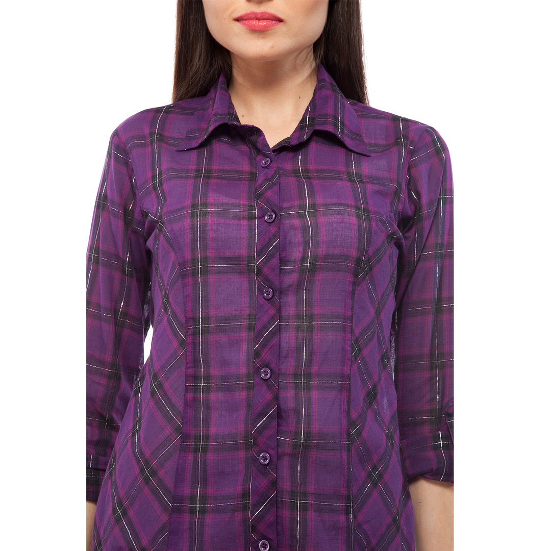 Women's Purple Check Shirt - StyleStone