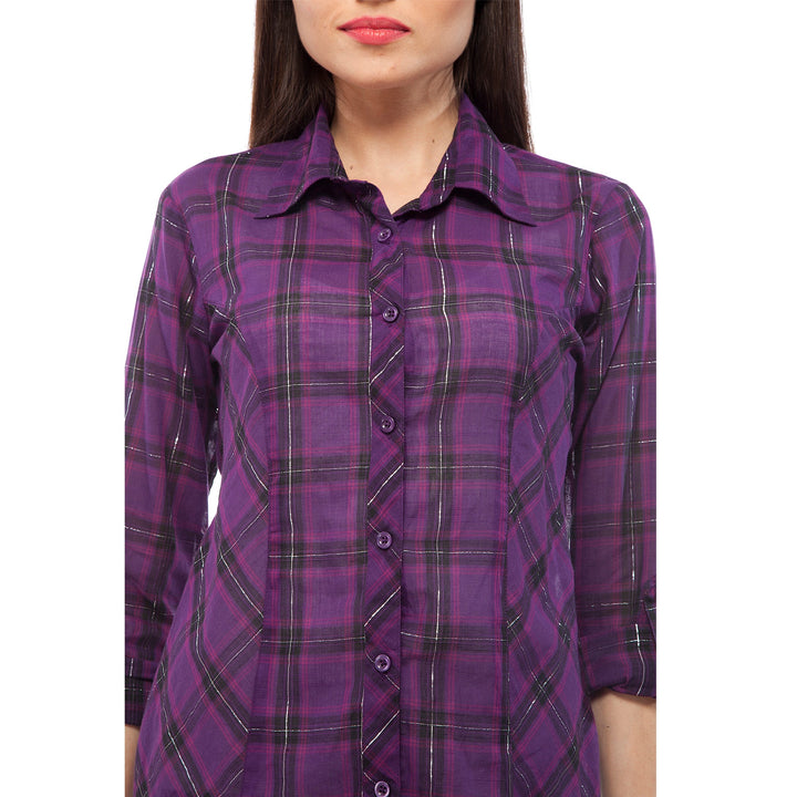 Women's Purple Check Shirt - StyleStone