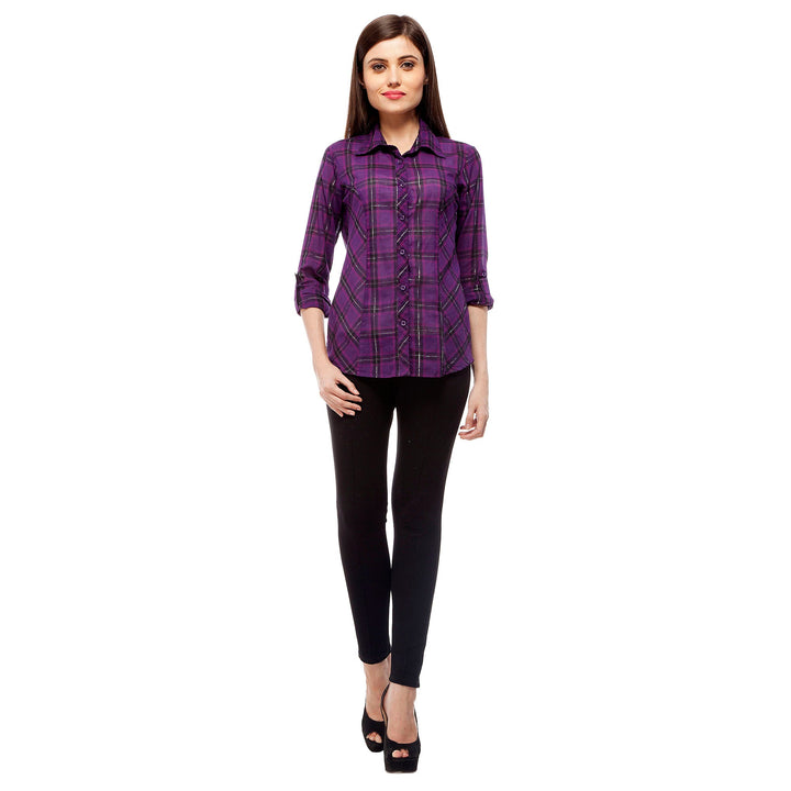 Women's Purple Check Shirt - StyleStone
