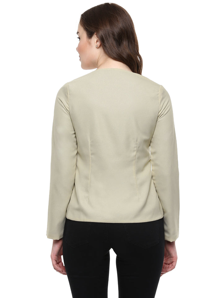 Women's  Beige Blazer Jacket with buttons - StyleStone