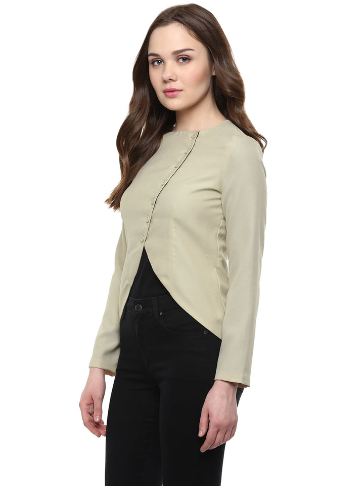 Women's  Beige Blazer Jacket with buttons - StyleStone