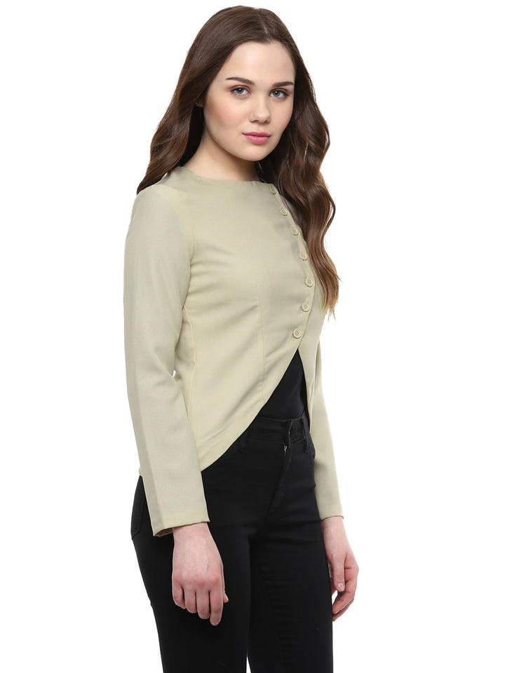 Women's  Beige Blazer Jacket with buttons - StyleStone