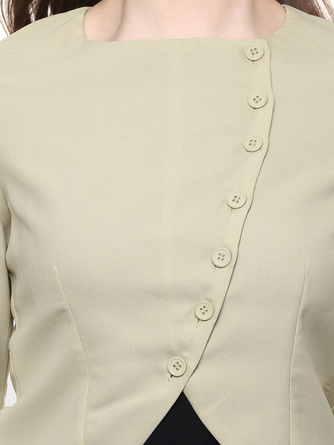 Women's  Beige Blazer Jacket with buttons - StyleStone