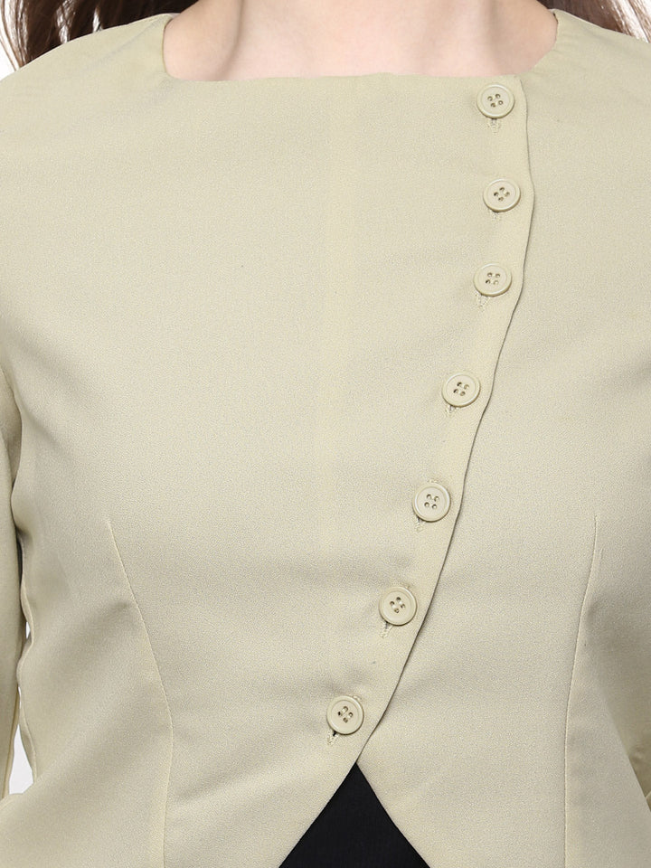 Women's  Beige Blazer Jacket with buttons - StyleStone
