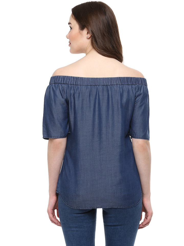 Women's  Blue Tencel Denim Off Shoulder - StyleStone