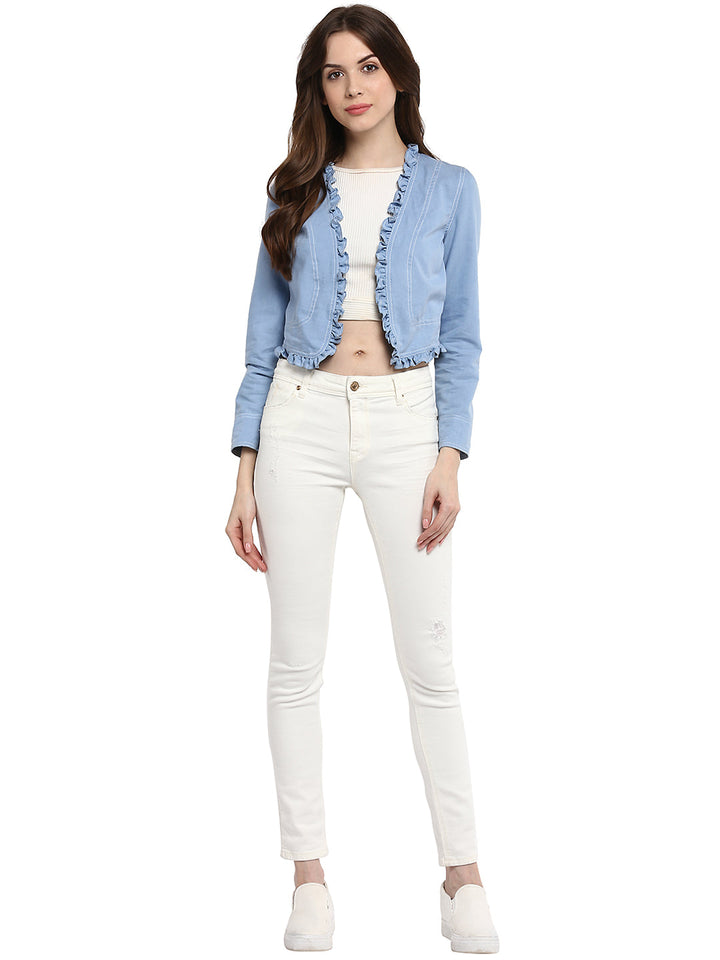 Women's Denim Ruffle Short Shrug StyleStone – Blackbeads