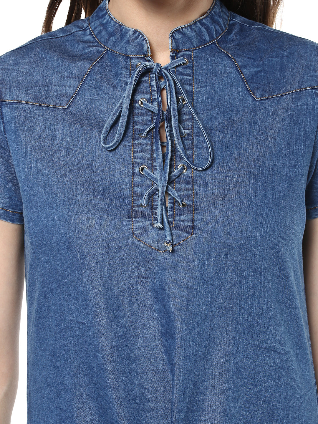 stylestone denim dress Buy StyleStone Women Denim Solid Puff Sleeves Midi Dress- Blue (S) Online