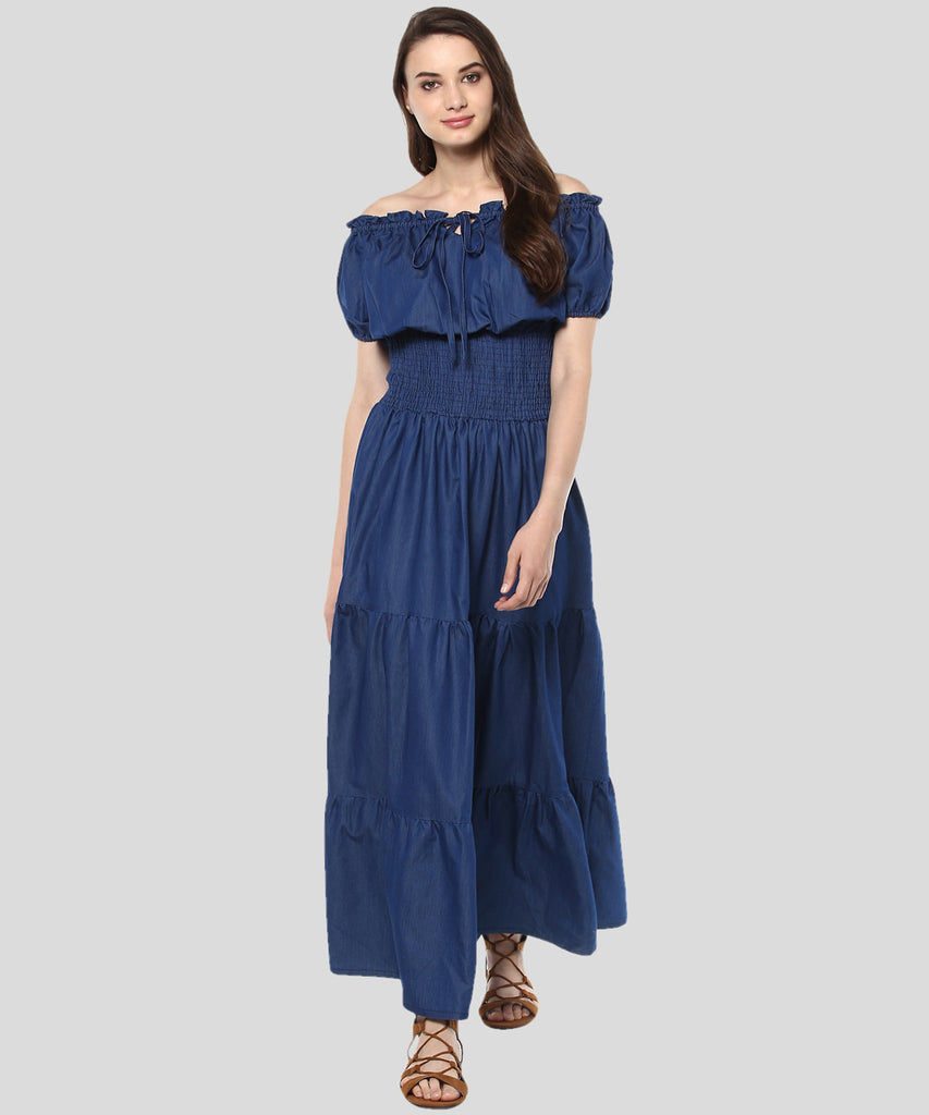Women's Denim Peasant Styled Maxi Dress