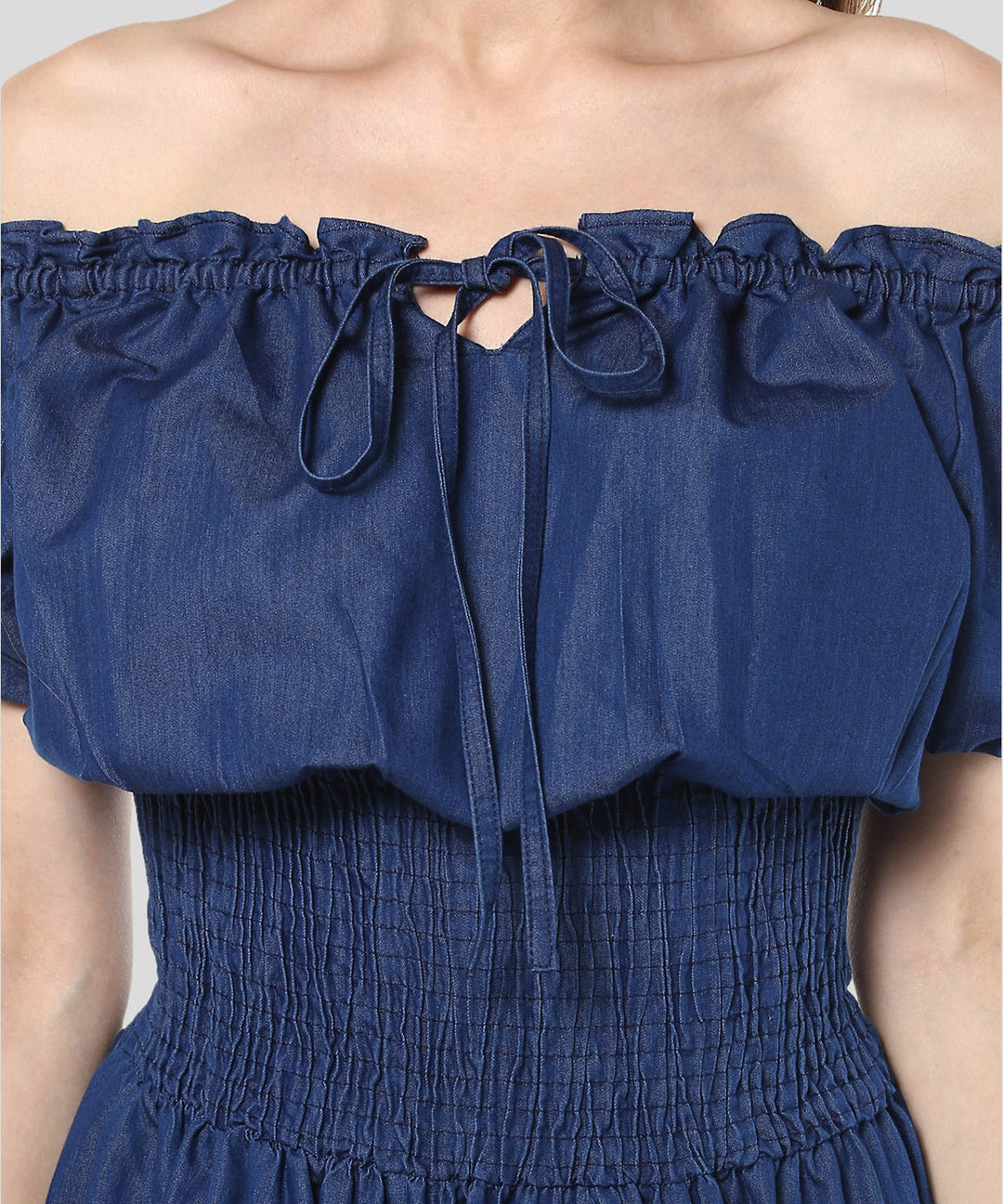 denim peasant dress Women's Denim Peasant Styled Maxi Dress