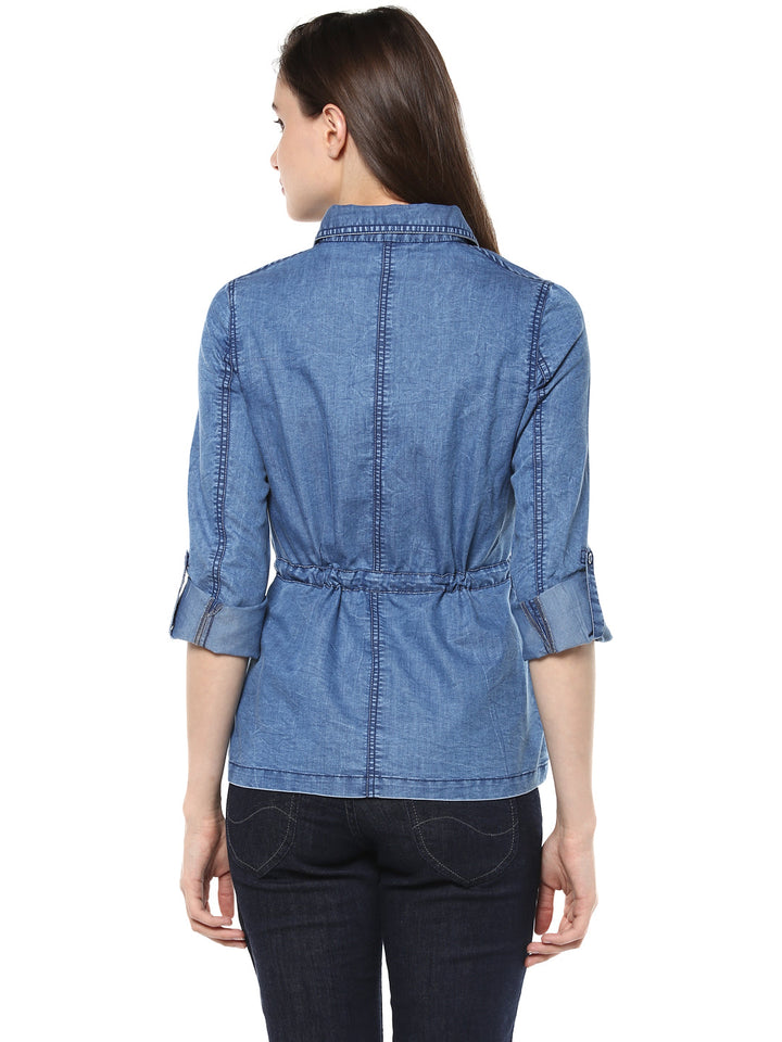 Women's  Denim top with Waist string Belt - StyleStone