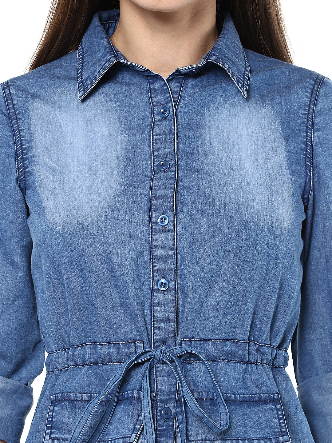 Women's  Denim top with Waist string Belt - StyleStone