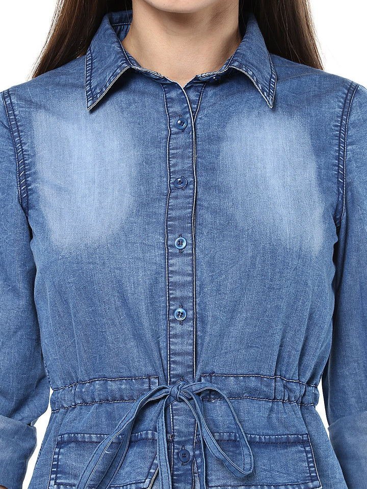 Women's  Denim top with Waist string Belt - StyleStone