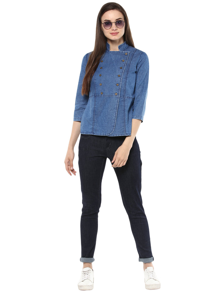Women's  Denim Double Breast Top - StyleStone