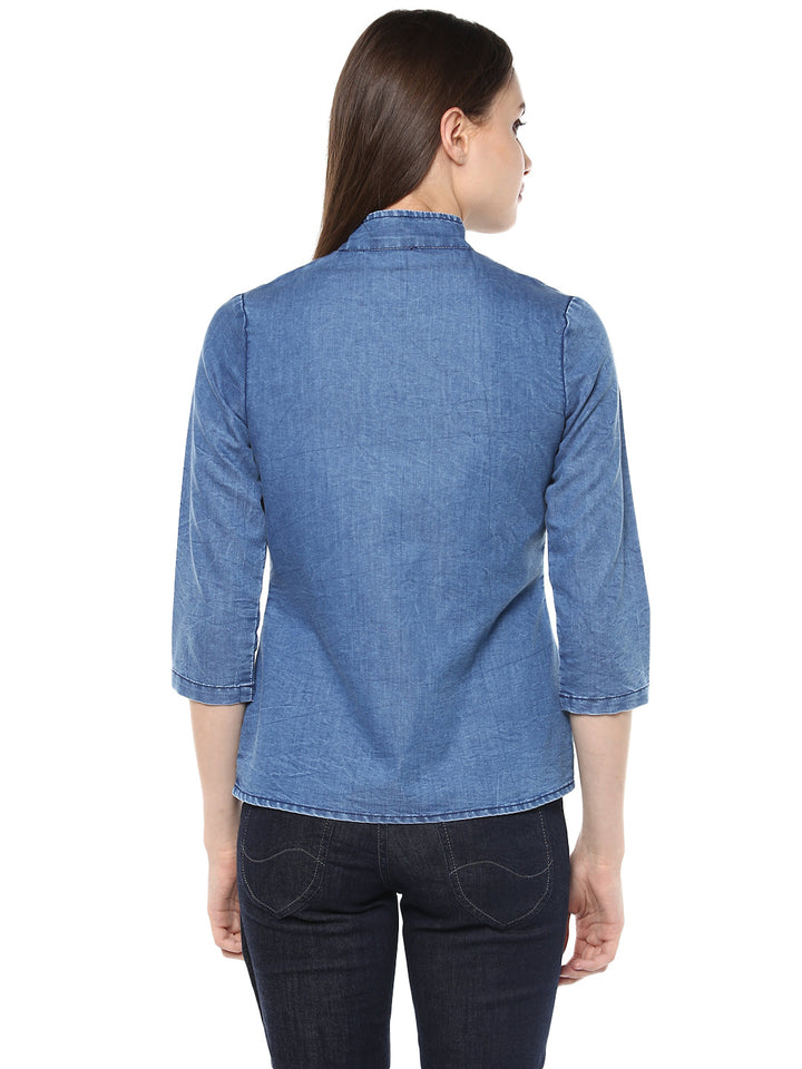 Women's  Denim Double Breast Top - StyleStone