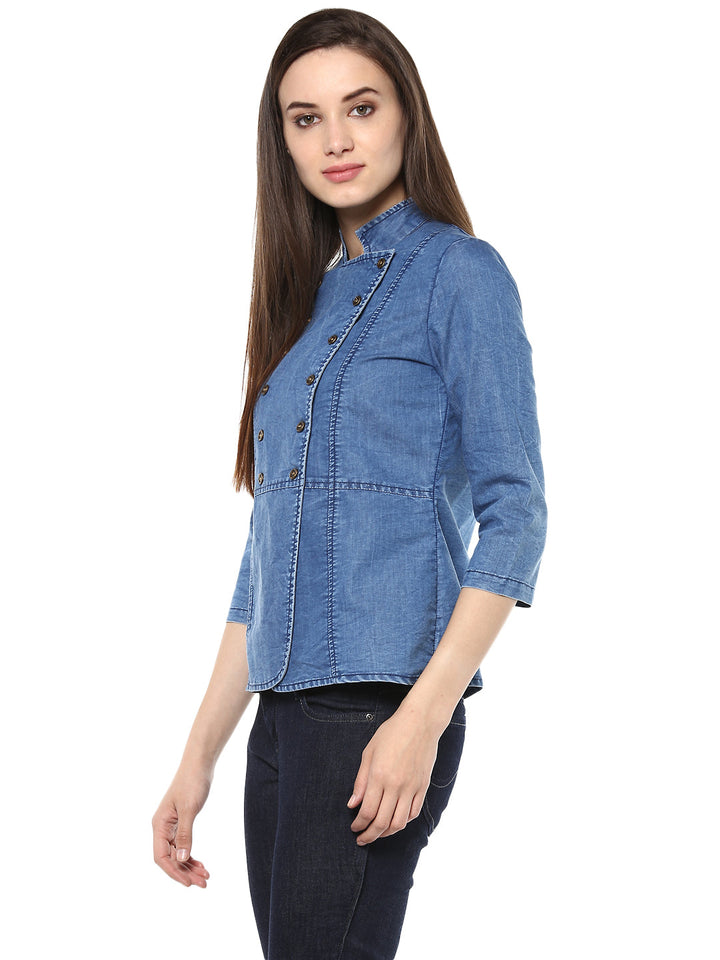 Women's  Denim Double Breast Top - StyleStone