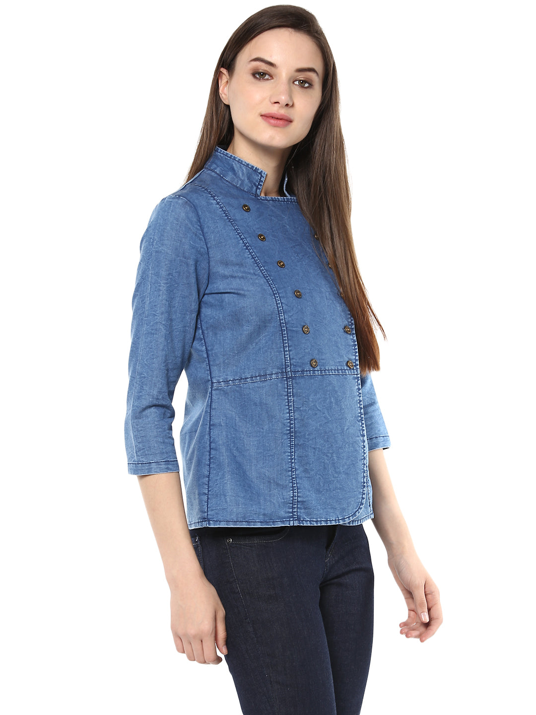 Women's  Denim Double Breast Top - StyleStone