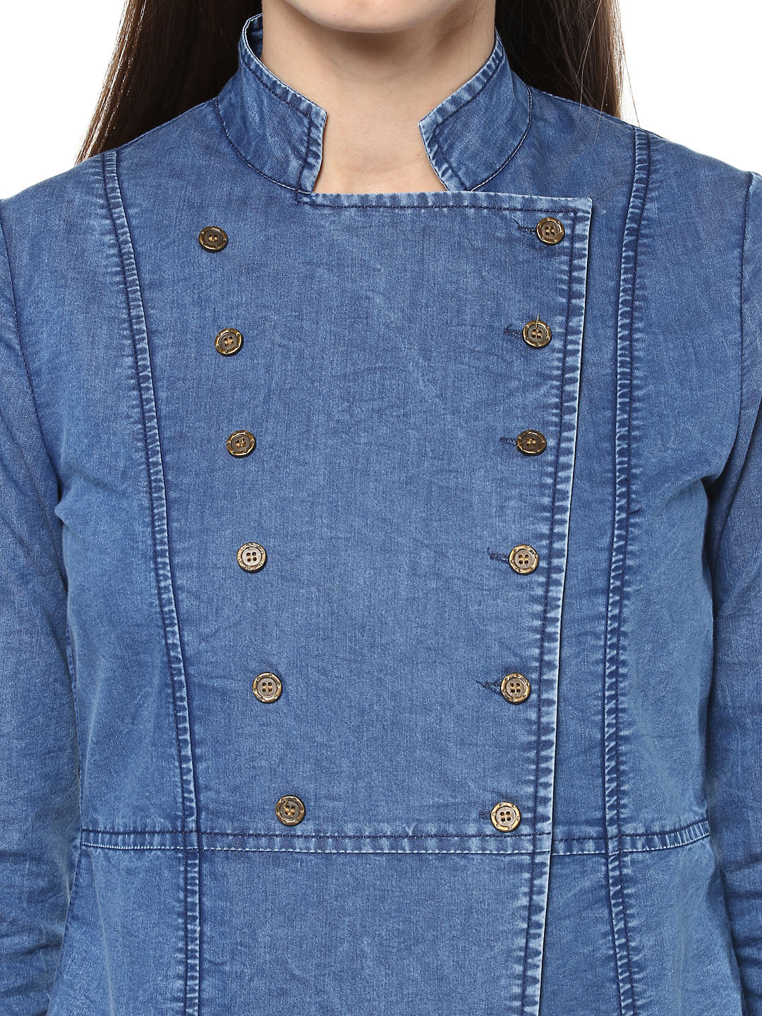 Women's  Denim Double Breast Top - StyleStone