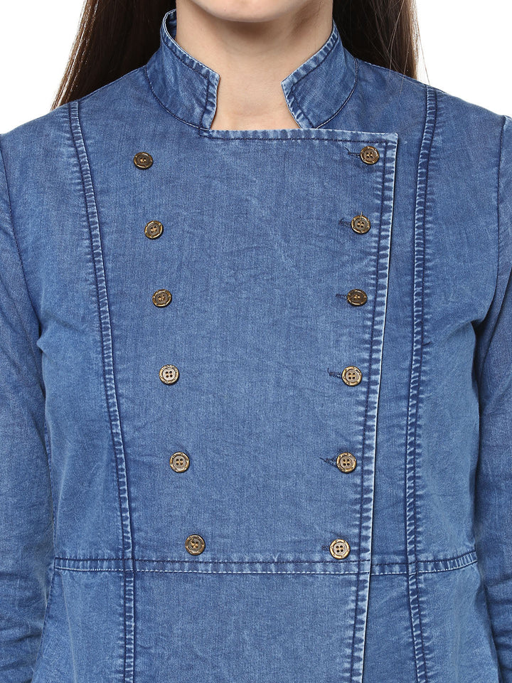 Women's  Denim Double Breast Top - StyleStone