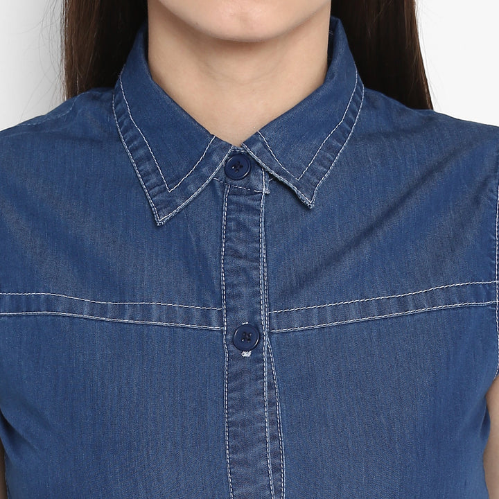 Women's Denim Dress with front Button details - StyleStone