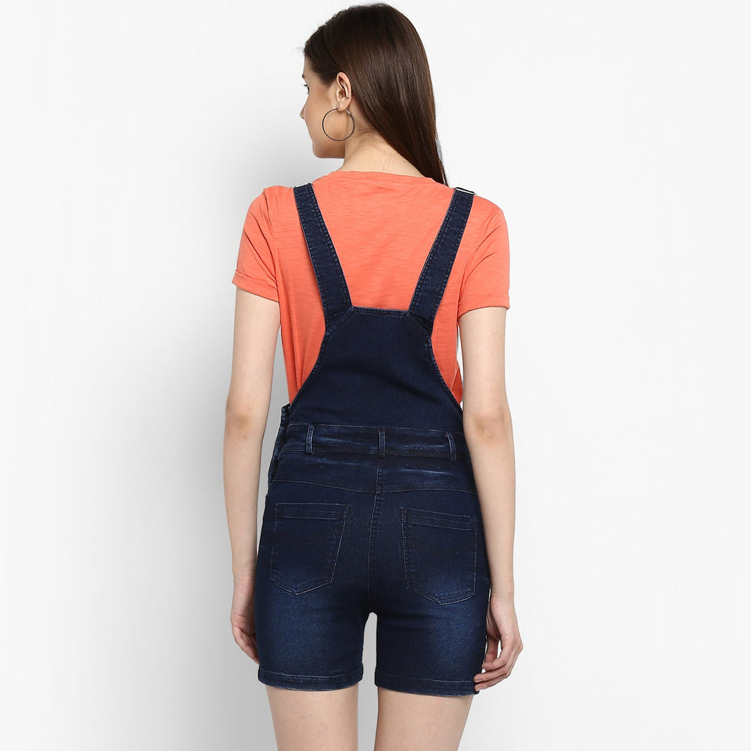 Women's Stretchable Denim Washed effect Shorts Style Dungarees(inner not provided) - StyleStone