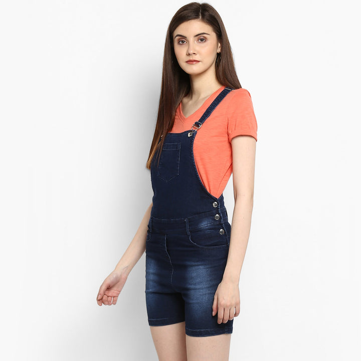 Women's Stretchable Denim Washed effect Shorts Style Dungarees(inner not provided) - StyleStone