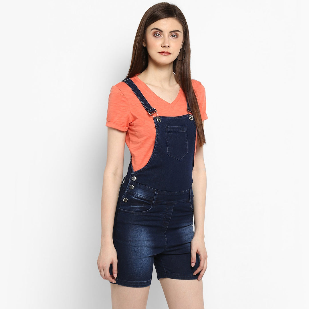 Women's Stretchable Denim Washed effect Shorts Style Dungarees(inner not provided) - StyleStone