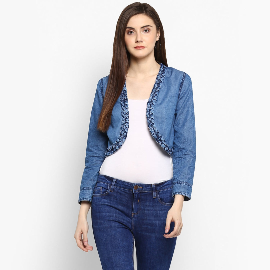 Women's Denim Braid Style Pleating Shrug - StyleStone