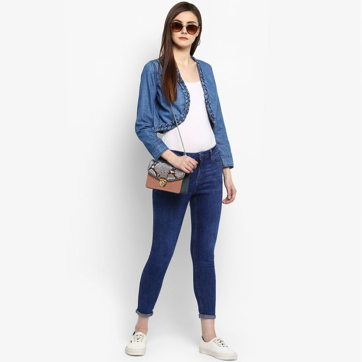 Women's Denim Braid Style Pleating Shrug - StyleStone