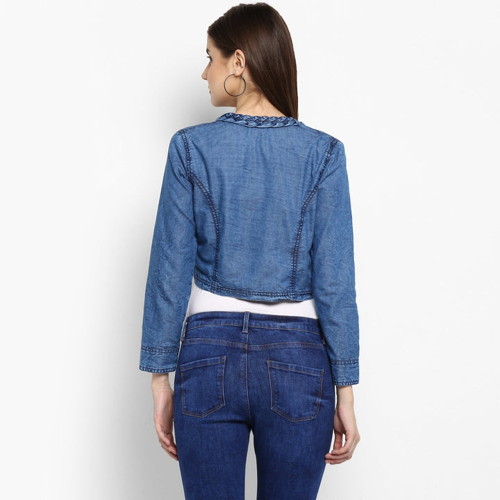 Women's Denim Braid Style Pleating Shrug - StyleStone