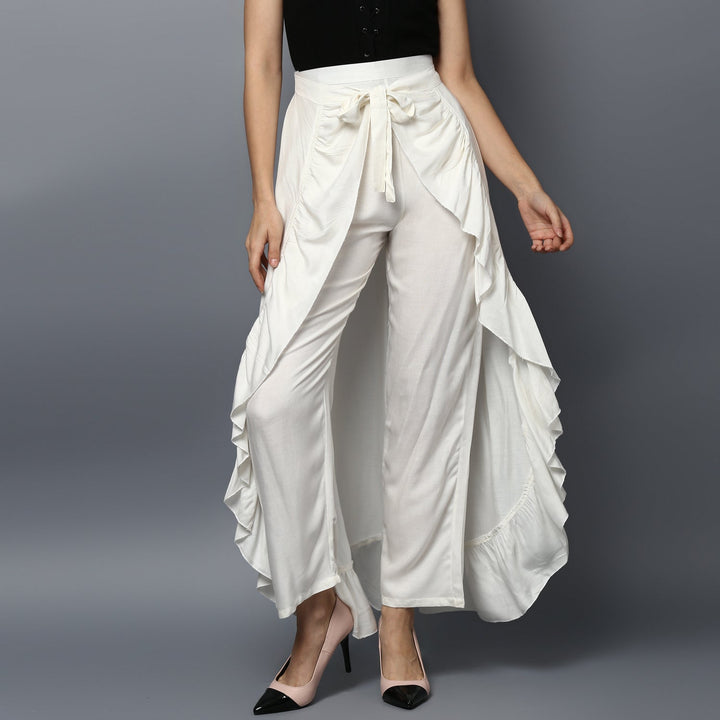 Women's Rayon White Skirt Pants - StyleStone