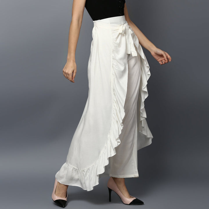 Women's Rayon White Skirt Pants - StyleStone