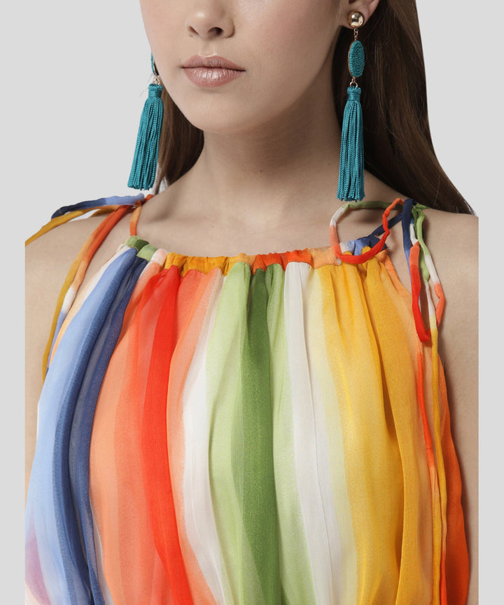 Women's Tie up Rainbow Print Maxi dress - StyleStone