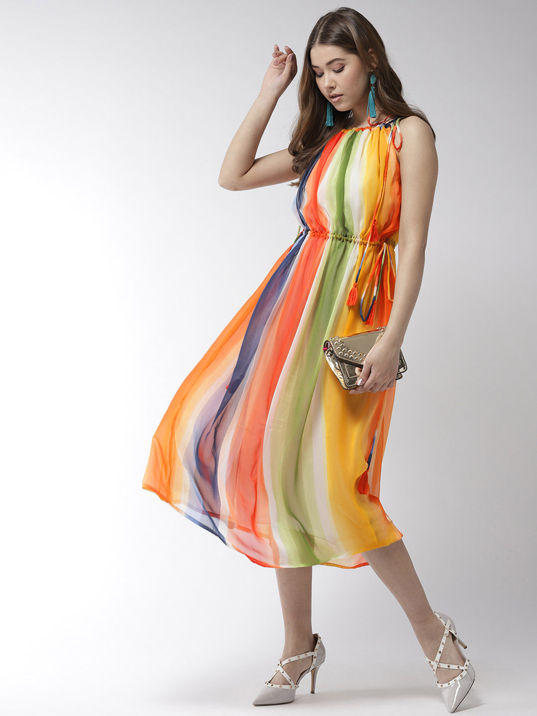 Women's Lavender Satin Floral Print Midi Dress - StyleStone