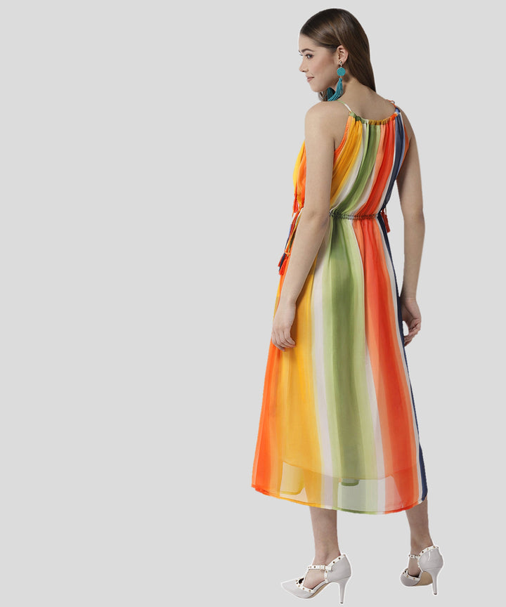 Women's Tie up Rainbow Print Maxi dress - StyleStone