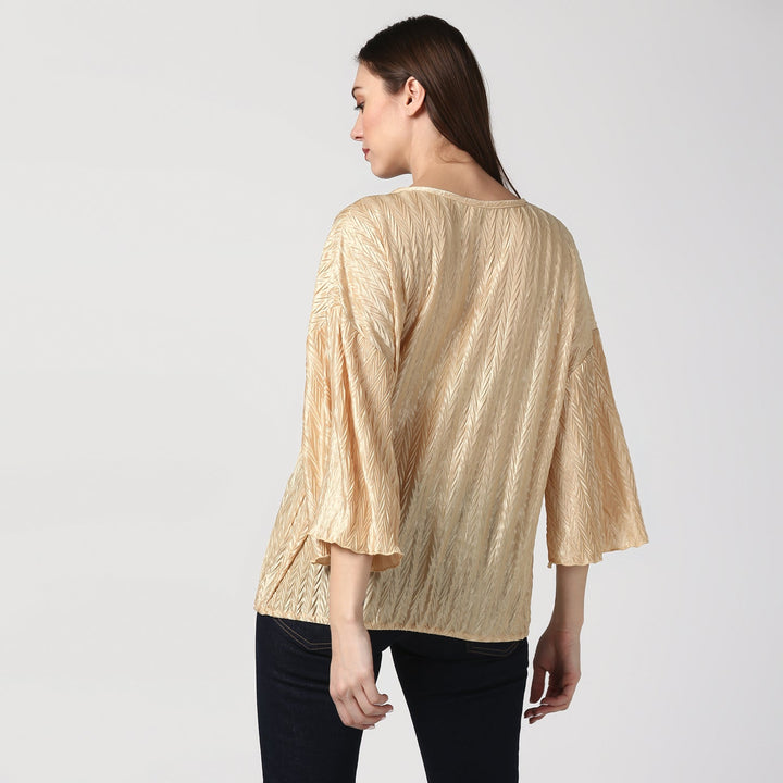 Women's Satin Gold V Pleat Detail Top - StyleStone