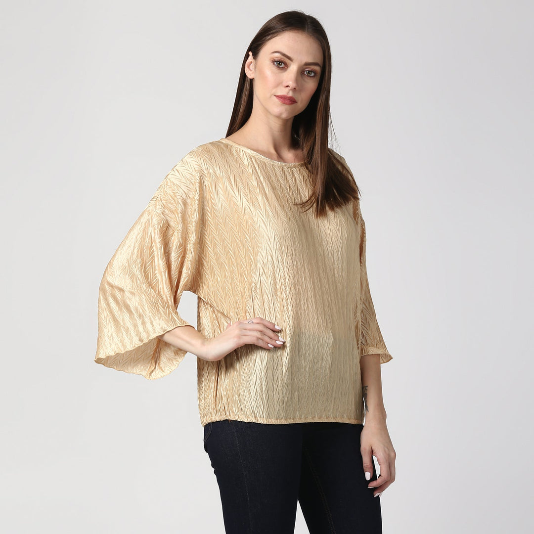 Women's Satin Gold V Pleat Detail Top - StyleStone