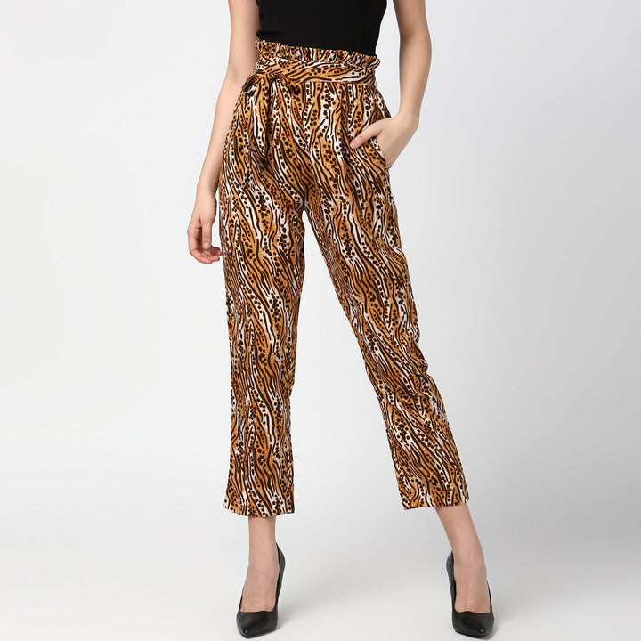 Women's Animal Print Paperbag Elasticated waistline Pants - StyleStone