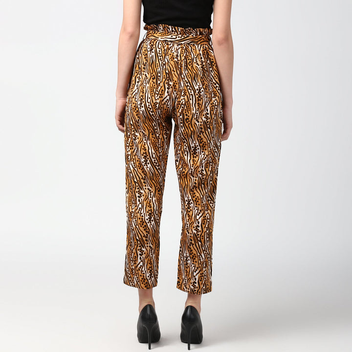 Women's Animal Print Paperbag Elasticated waistline Pants - StyleStone