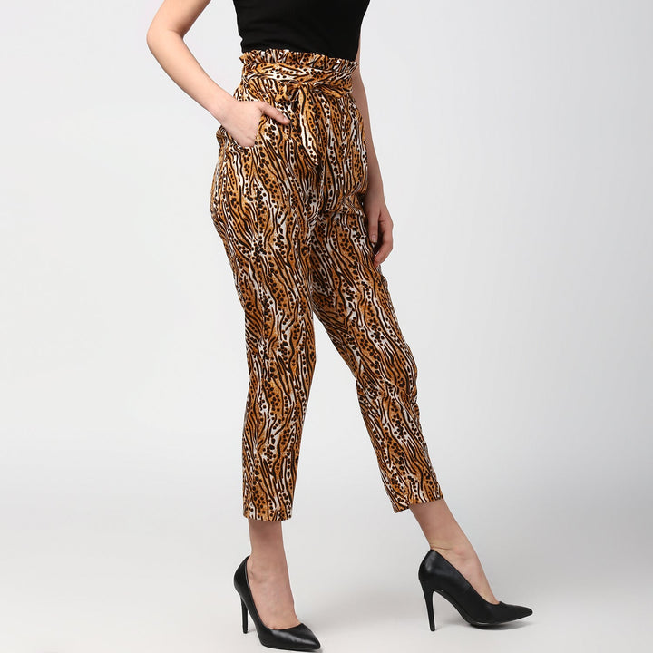 Women's Animal Print Paperbag Elasticated waistline Pants - StyleStone