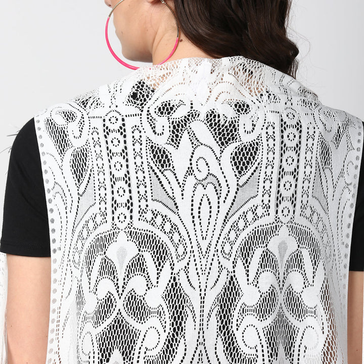 Women's White Long Lace Shrug - StyleStone