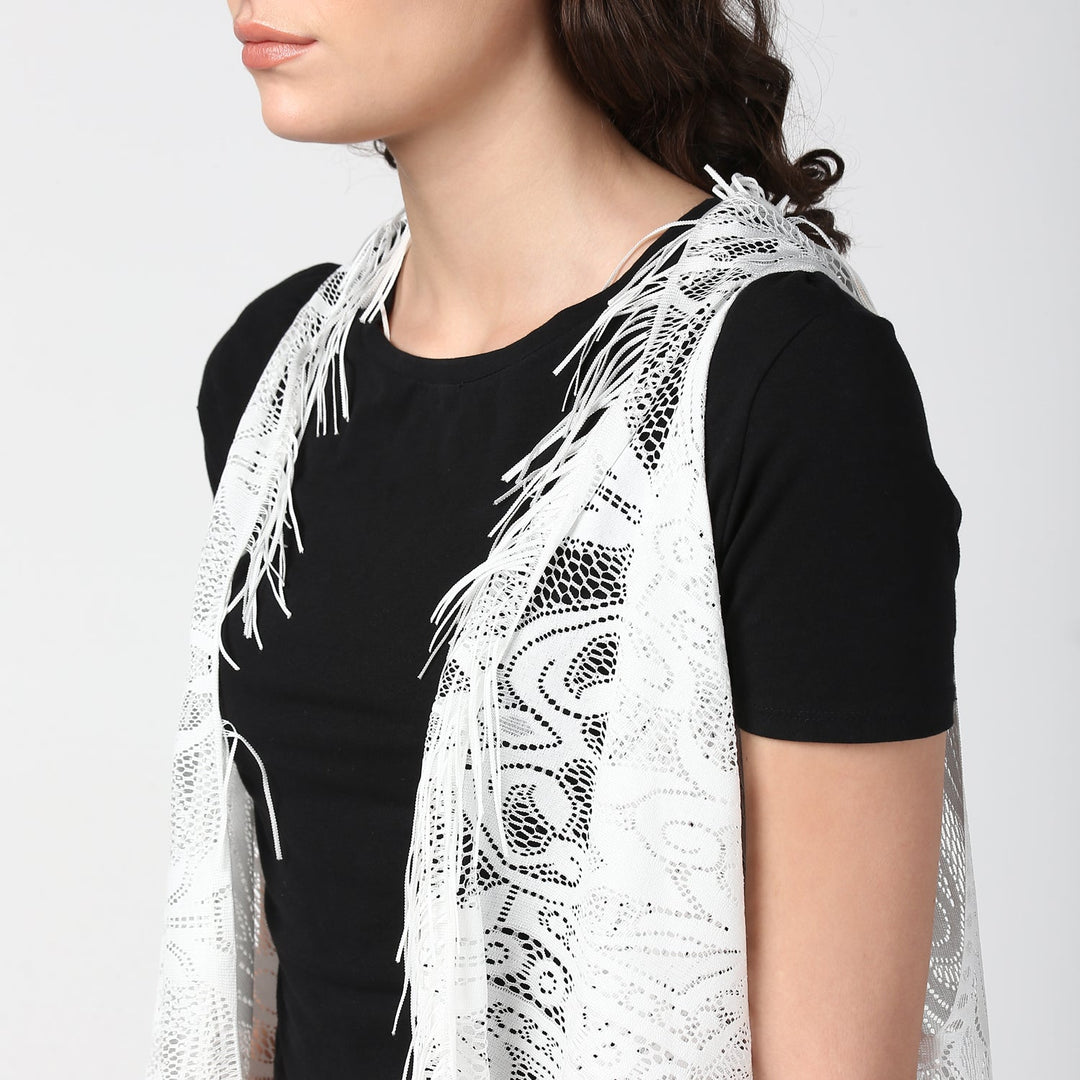 Women's White Long Lace Shrug - StyleStone