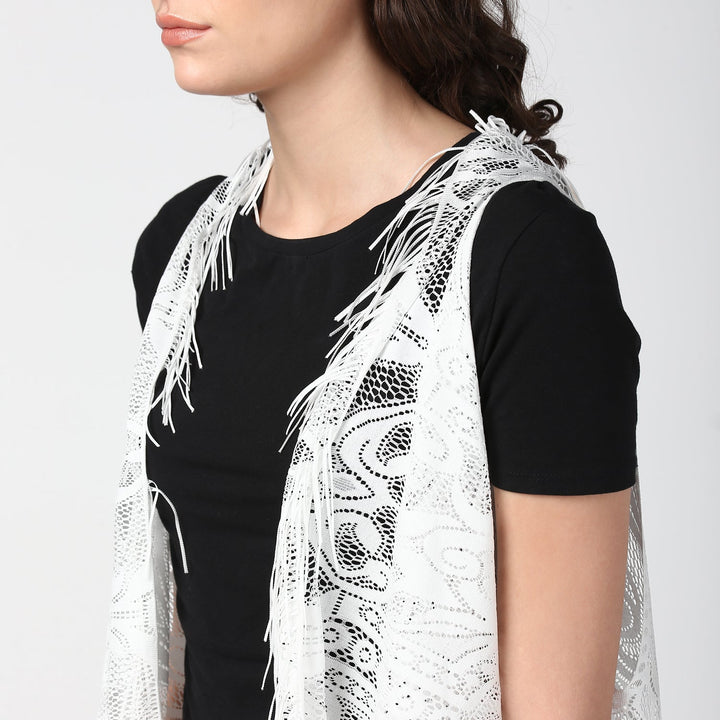 Women's White Long Lace Shrug - StyleStone