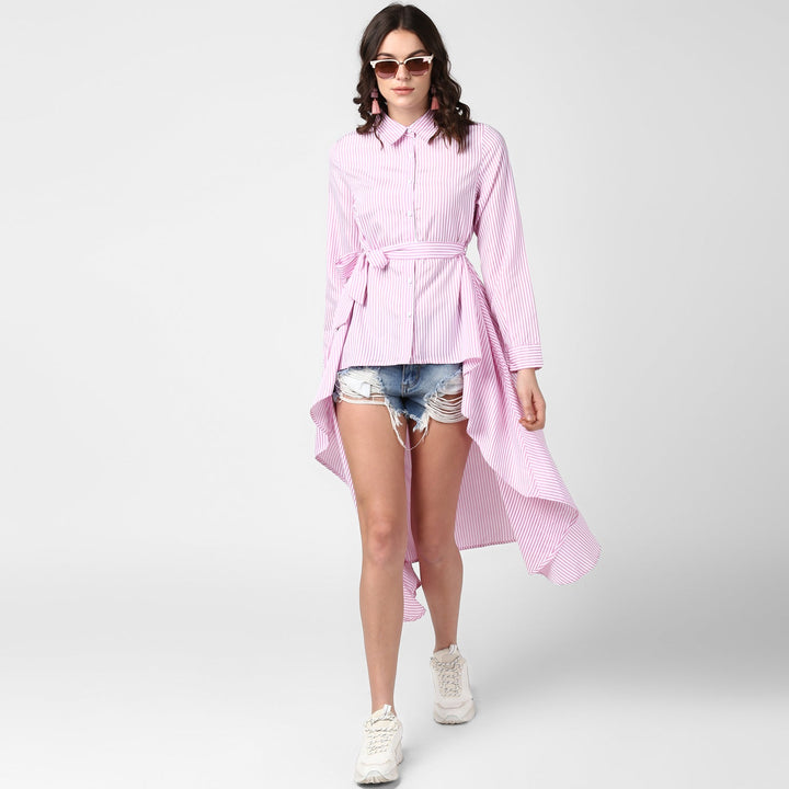 Women's Pink Stripe Hi Lo Top - StyleStone