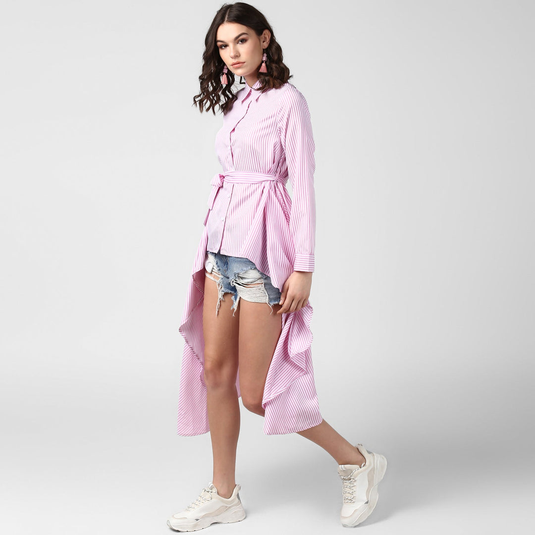 Women's Pink Stripe Hi Lo Top - StyleStone