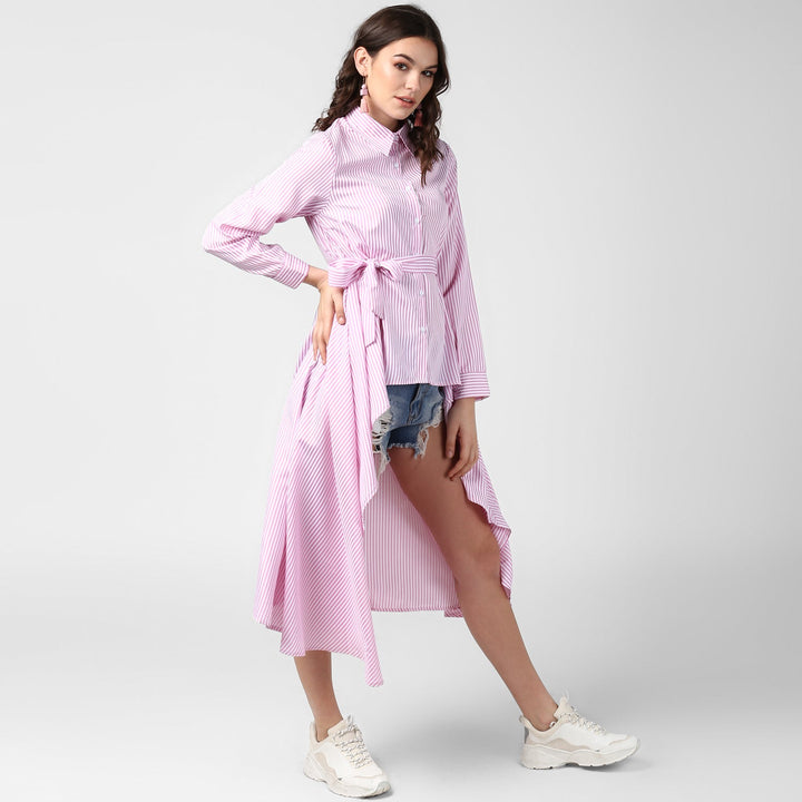 Women's Pink Stripe Hi Lo Top - StyleStone