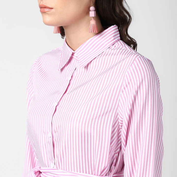 Women's Pink Stripe Hi Lo Top - StyleStone