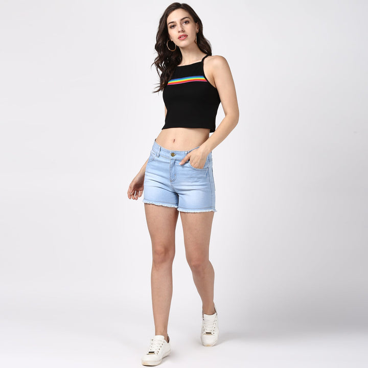 Women's Denim Blue Ice Wash Shorts - StyleStone